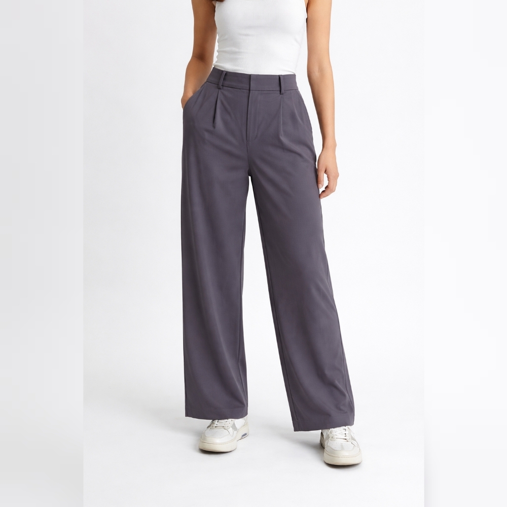 Women’s sz Large Charcoal Gray Wide Leg Pants Relaxed Fit Career Casual Loose